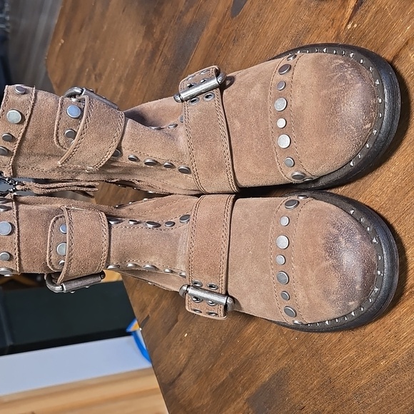 Sam Edelman Drea Studded Suede Tan Moto Boots Ladies 6.5 - Picture 3 of 10